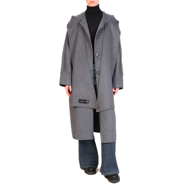 Haveone-Cappotto con sciarpa cappuccio - grigio melange