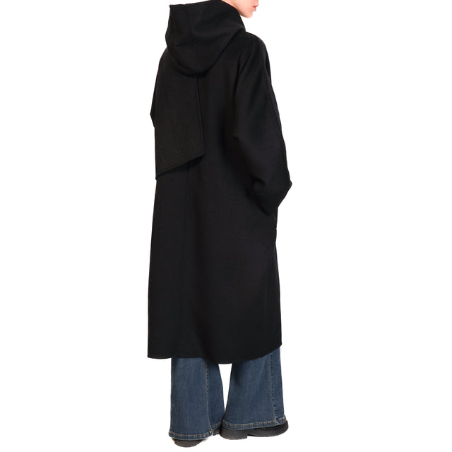 Haveone-Cappotto con sciarpa cappuccio - nero