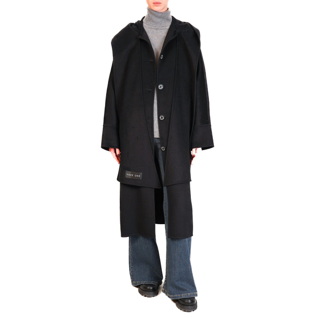 Haveone-Cappotto con sciarpa cappuccio - nero