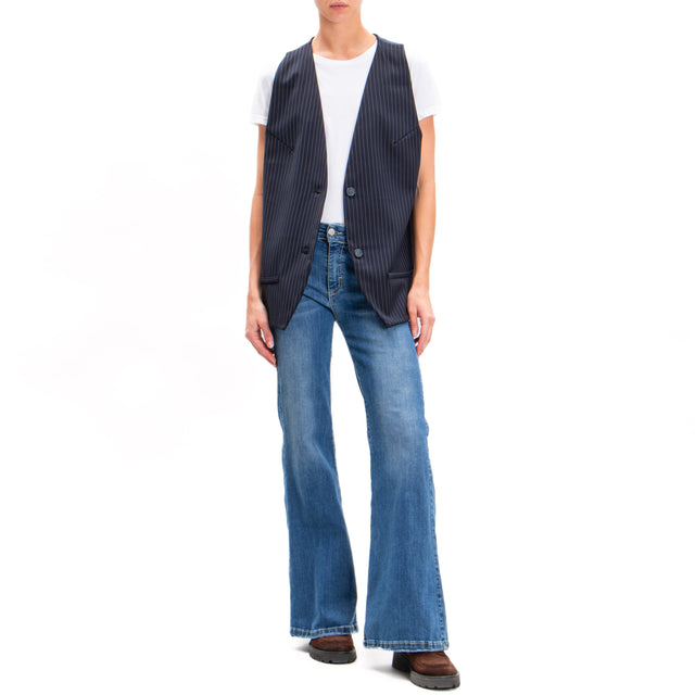 Haveone-Gilet gessato doppio tessuto - blu