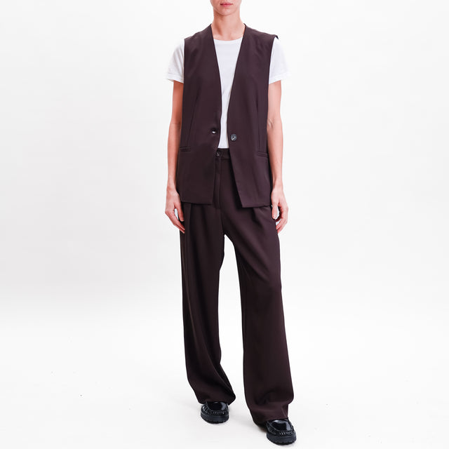 Haveone-1 Button Vest Flowing Fabric - Dark Brown