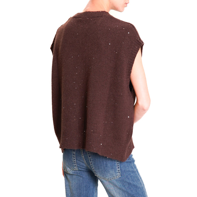 Haveone-Gilet in maglia con micro paillettes - moro