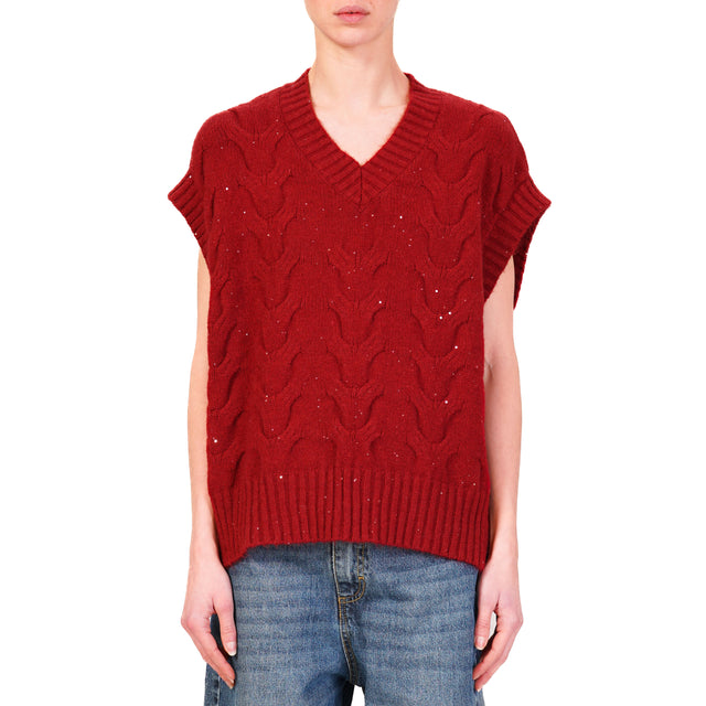 Haveone-Maglia scollo v con micropaillettes - Bordeaux