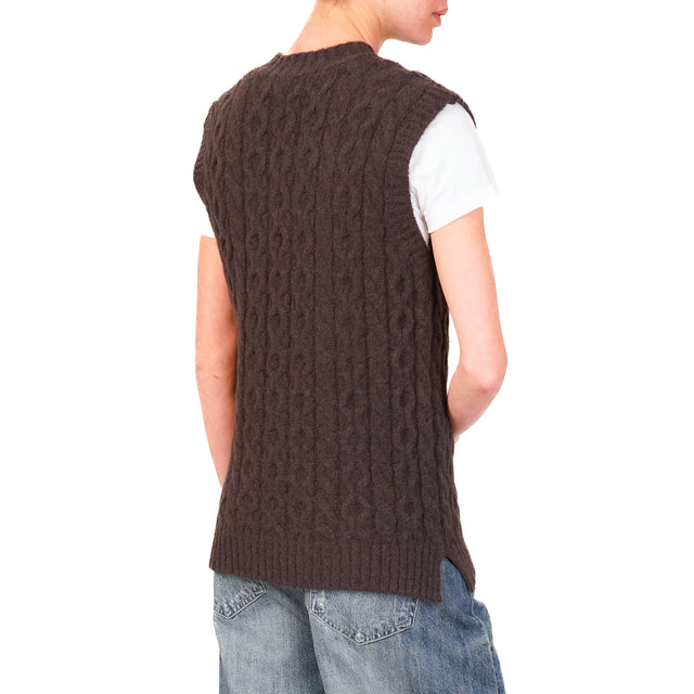 Haveone-Braided Vest - Dark Brown