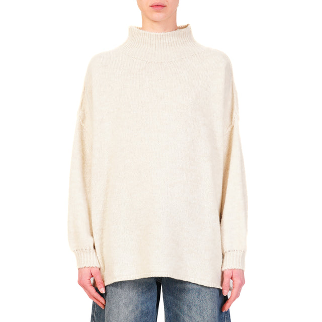 Haveone-Maglia collo montato misto alpaca - panna