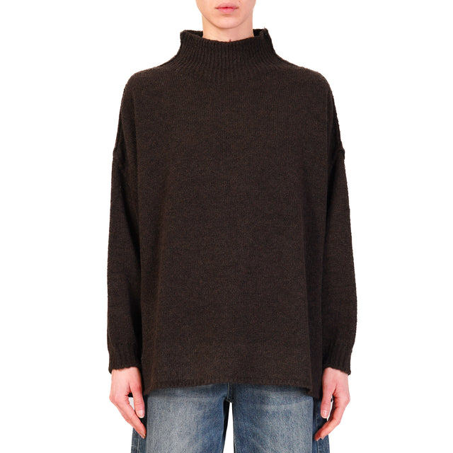 Haveone-Maglia collo montato misto alpaca - moro