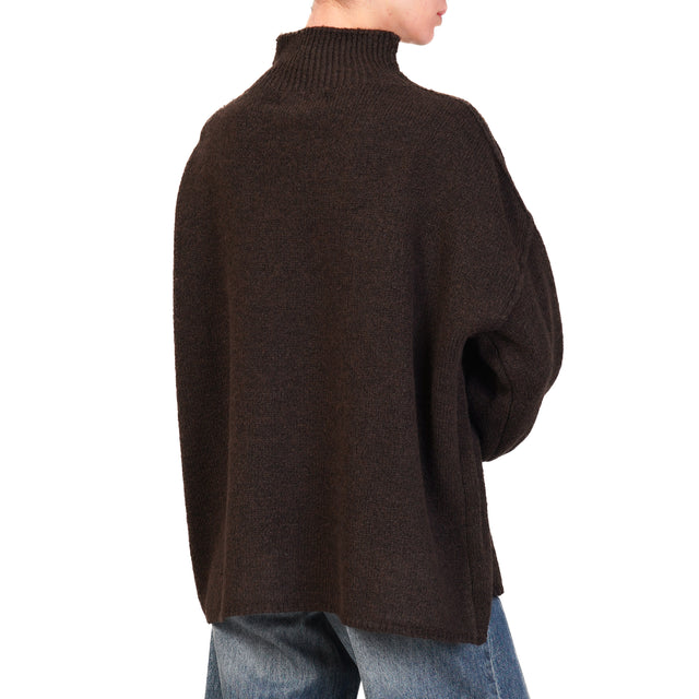 Haveone-Maglia collo montato misto alpaca - moro