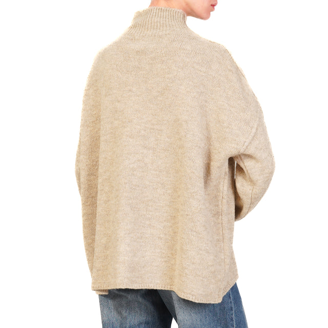 Haveone-Maglia collo montato misto alpaca - tortora