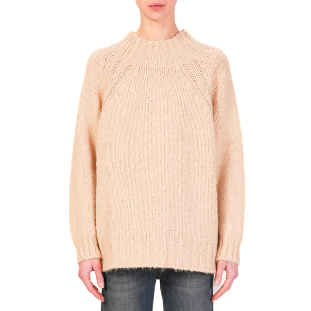 Haveone-Maglia collo cratere misto alpaca - cipria