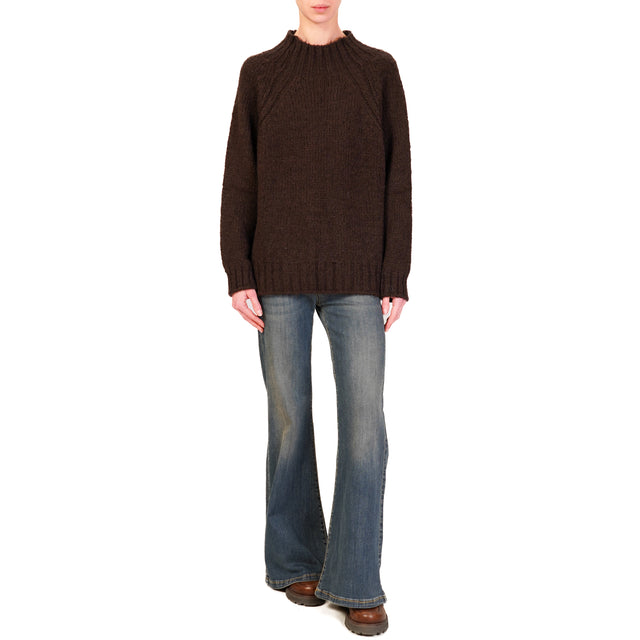 Haveone-Maglia collo cratere misto alpaca - moro