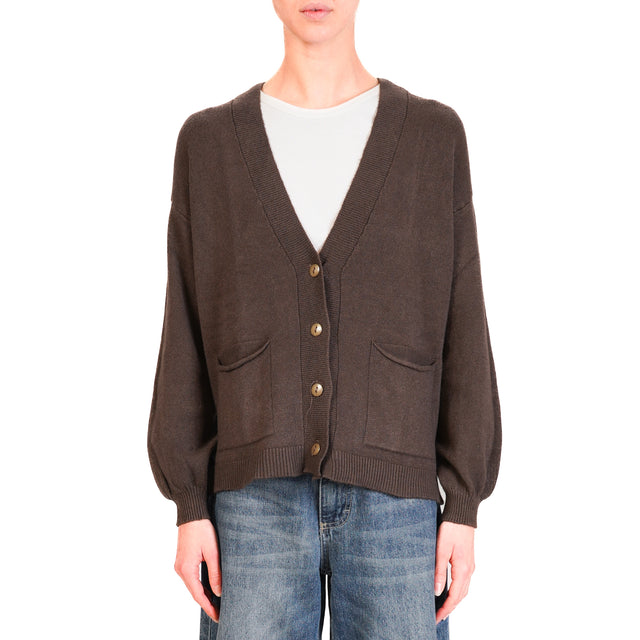 Haveone-Cardigan con tasche - moro