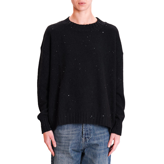 Haveone-Maglia collo montato con micro paillettes - nero