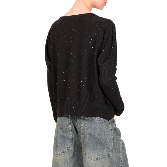 Haveone-Maglia girocollo con micro paillettes - nero