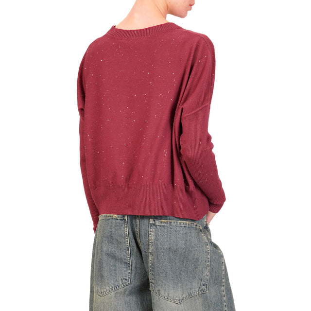 Haveone-Micro Sequin Crewneck Sweater - Bordeaux