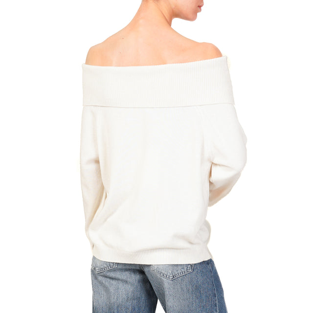 Haveone-Cashmere Blend Shiffer Neck Sweater - Cream