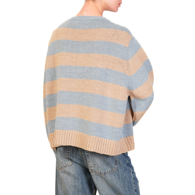 Haveone-Alpaca Blend Striped Sweater - Beige/Light Blue