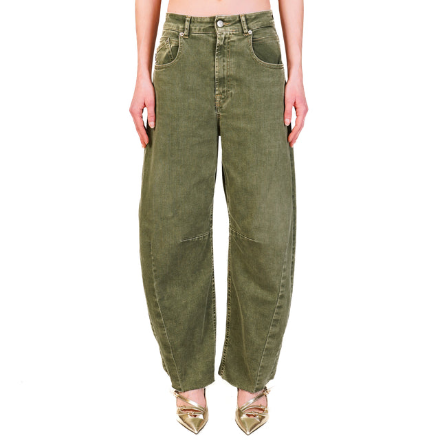 Haveone-Jeans BARBARA barrel taglio vivo - denim verde