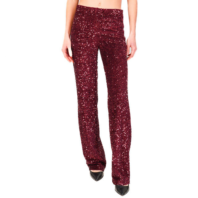 Haveone-Elastic Waist Sequin Pants - Wine