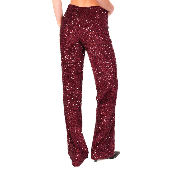 Haveone-Elastic Waist Sequin Pants - Wine