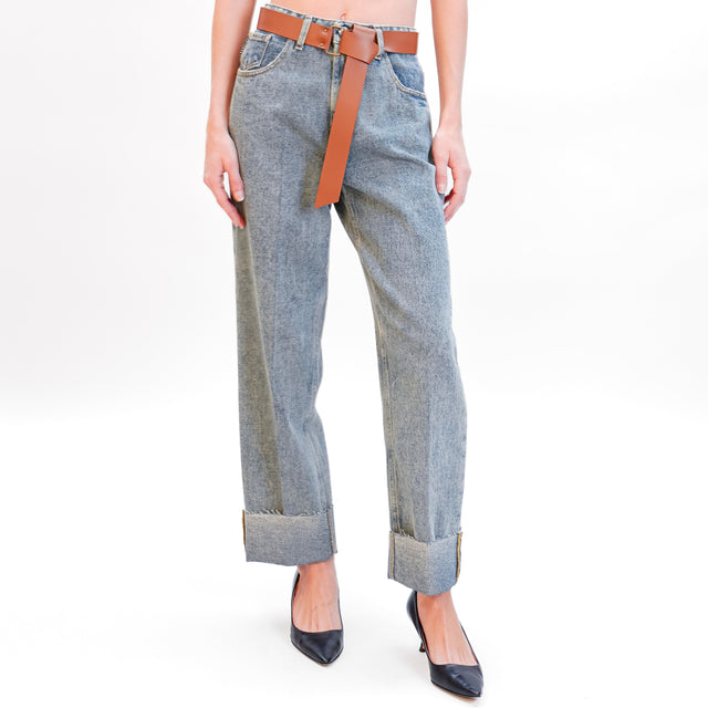 Haveone-Jeans MANDY straight leg with raw cut turn-up - denim