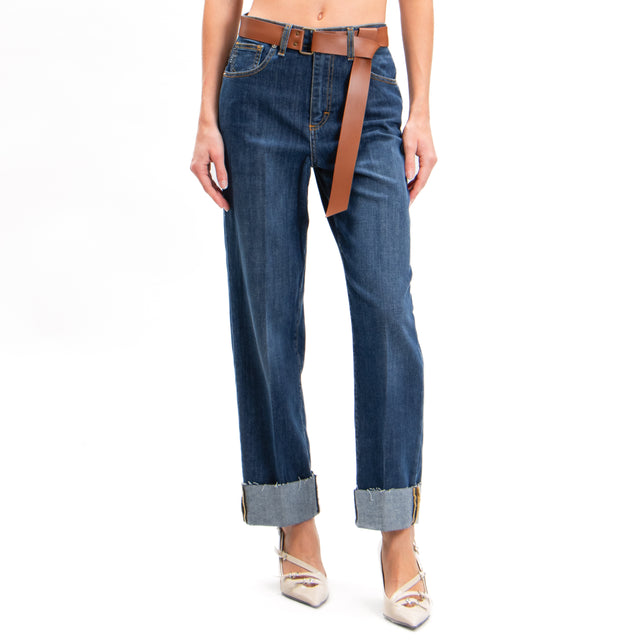 Haveone-Raw Cut Jeans with Belt - Denim