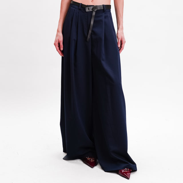 Haveone-Pantalone palazzo con cintura - blu