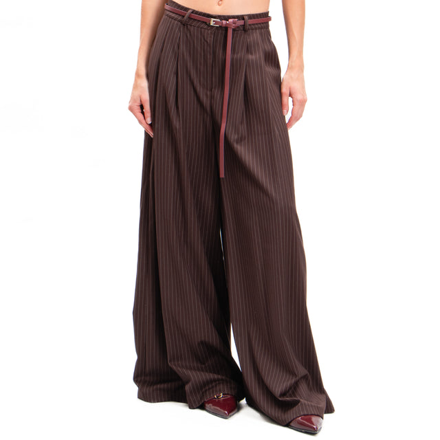 Haveone-Pantalone wide leg gessato con pinces - moro