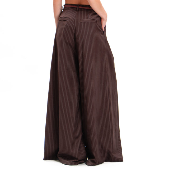 Haveone-Pantalone wide leg gessato con pinces - moro