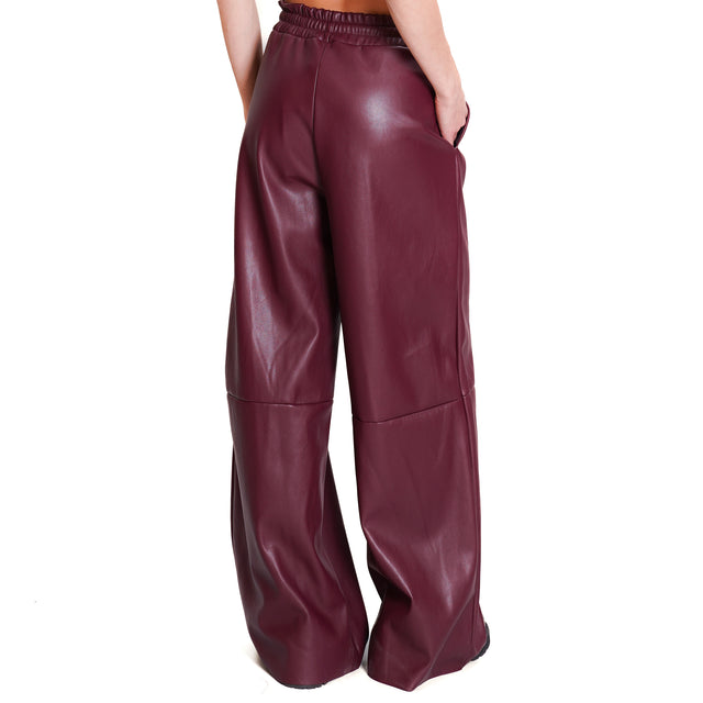 Haveone-Faux Leather Drawstring Trousers - Bordeaux