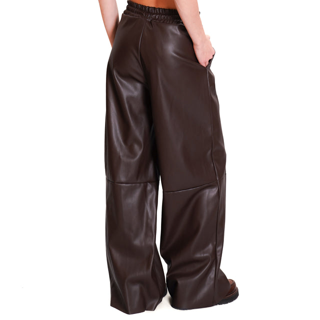 Haveone-Pantalone similpelle con coulisse - moro