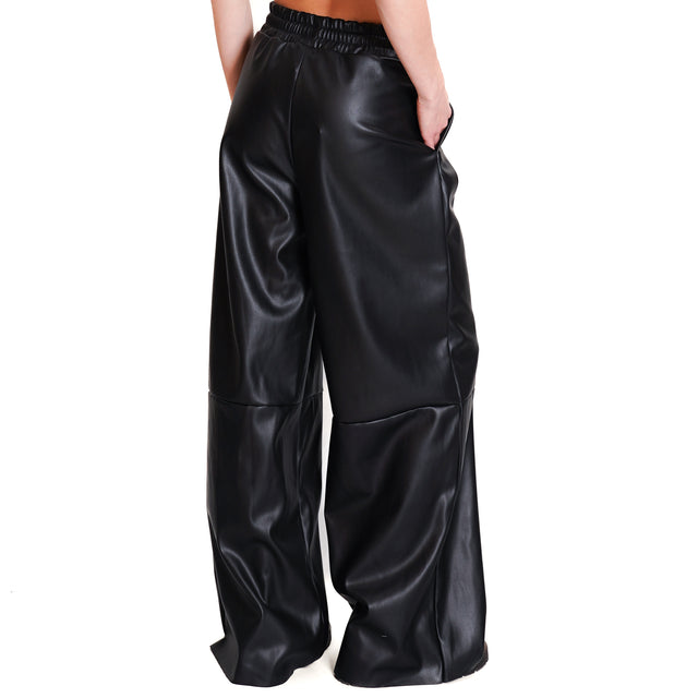 Haveone-Pantalone similpelle con coulisse - nero