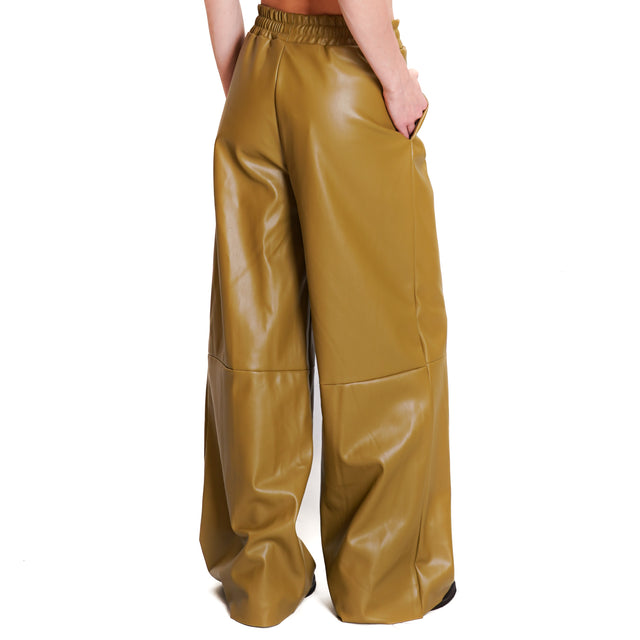 Haveone-Leatherette Drawstring Trousers - Oil