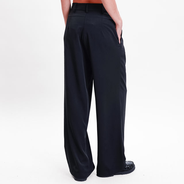 Haveone-Pantalone palazzo tessuto fluido - nero