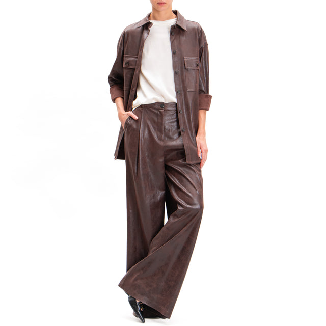 Haveone-Pantalone similpelle wide leg con pinces - moro