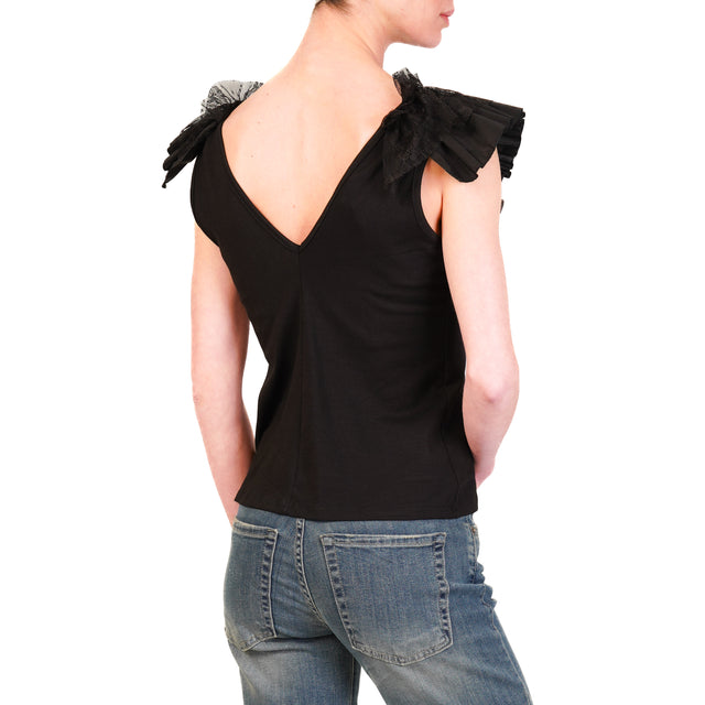 Haveone-Top scollo v con pizzo - nero