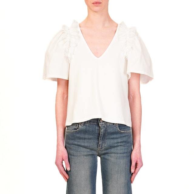 Haveone-T-shirt scollo v con pizzo - bianco