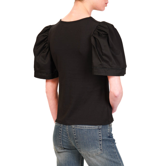 Haveone-T-shirt scollo v mezza manica - nero