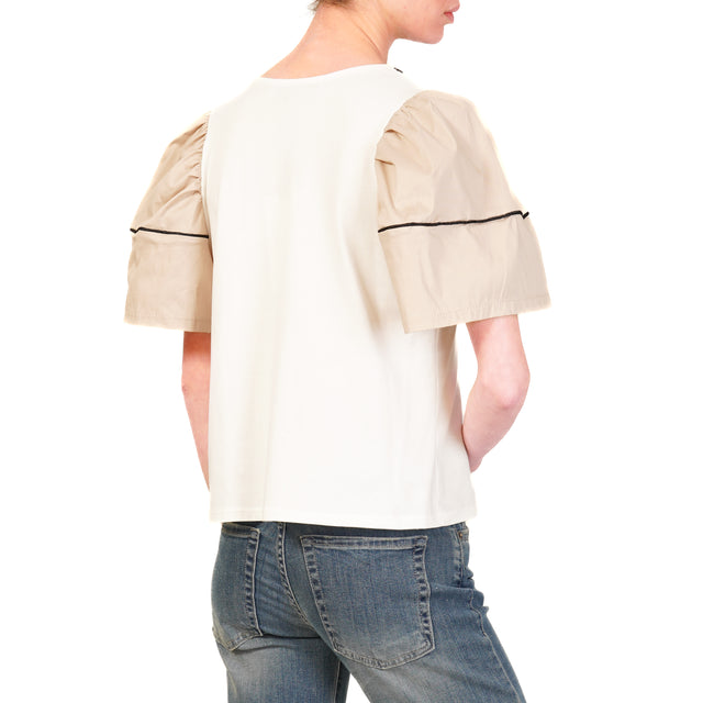 Haveone-T-shirt girocollo mezza manica - bianco/beige