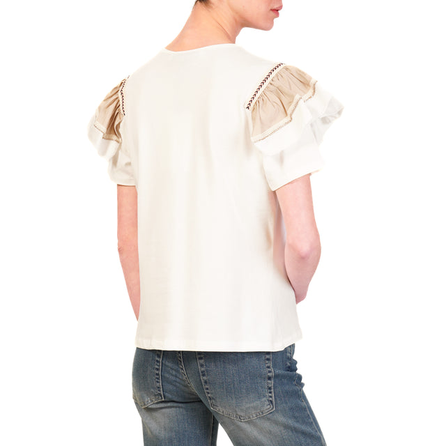 Haveone-T-shirt manica volant - bianco/beige/bianco