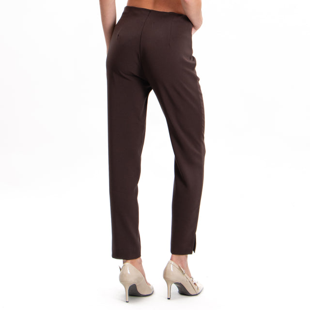 Imperial-Pantalone crêpe elasticizzato con spacchi - cioccolato