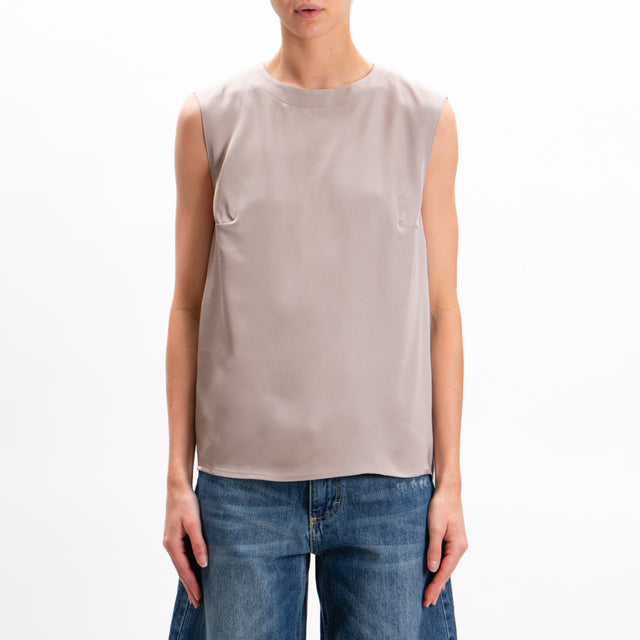 Imperial-Blusa satin smanicata - tortora