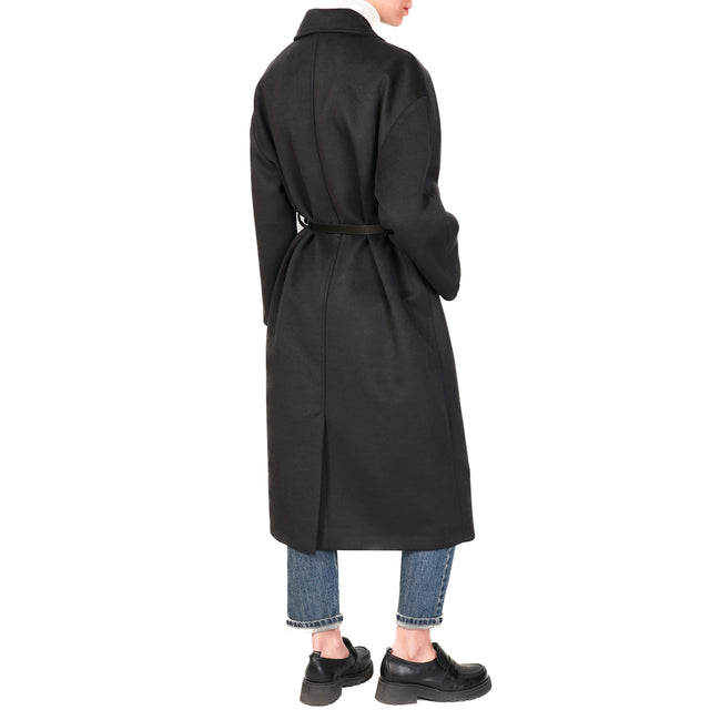 Imperial-Double-breasted coat with belt - black