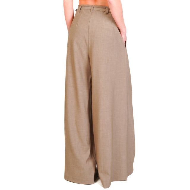 Imperial-Pantalone wide leg pinces con cintura - tortora