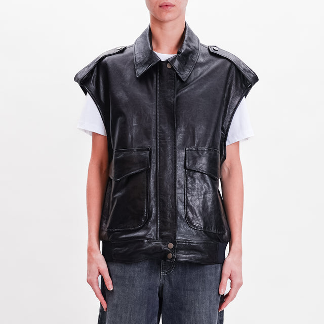 Imperial-Gilet genuine leather con tasche - nero