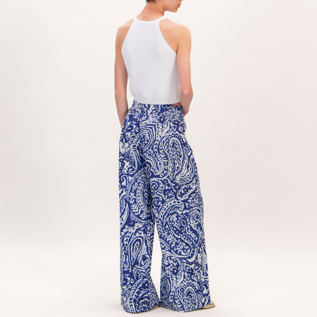 Souvenir-Pantalone fantasia elastico - Blu/bianco