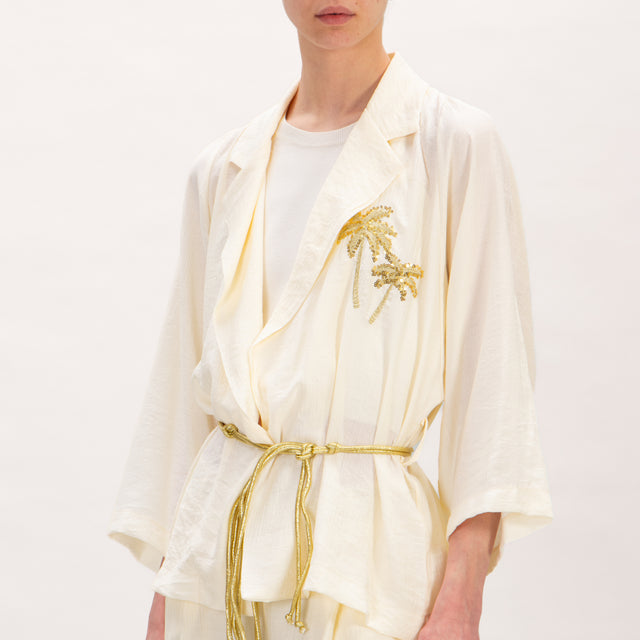Haveone-Kimono con parche de palma de lentejuelas - mantequilla/oro
