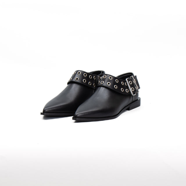 Divine follie - Pointed Toe Buckle Leather Shoe - Black