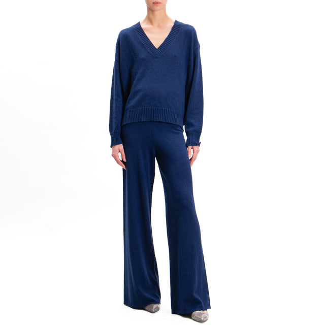 Kontatto-Pantalone misto cashmere in maglia - blu