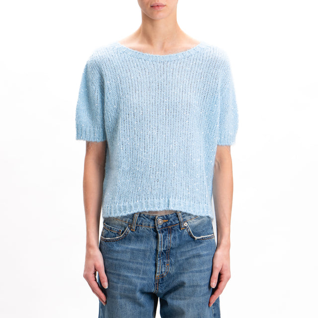 Kontatto-Maglia mohair mezza manica con paillettes - cielo