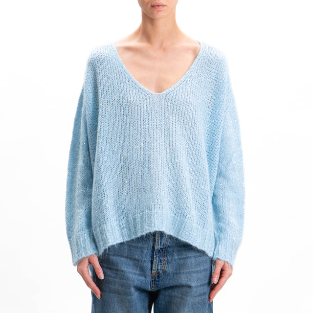 Kontatto-Maglia mohair scollo v con paillettes - cielo